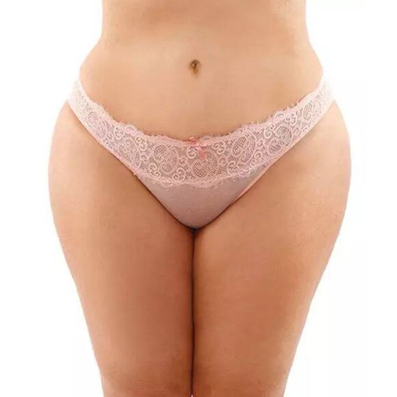 🦋B2G1🦋BOTTOMS UP Ivy Eyelash Lace Panty w/Criss Cross Back & Bow Trims O/S QUEEN - Picture 2 of 3